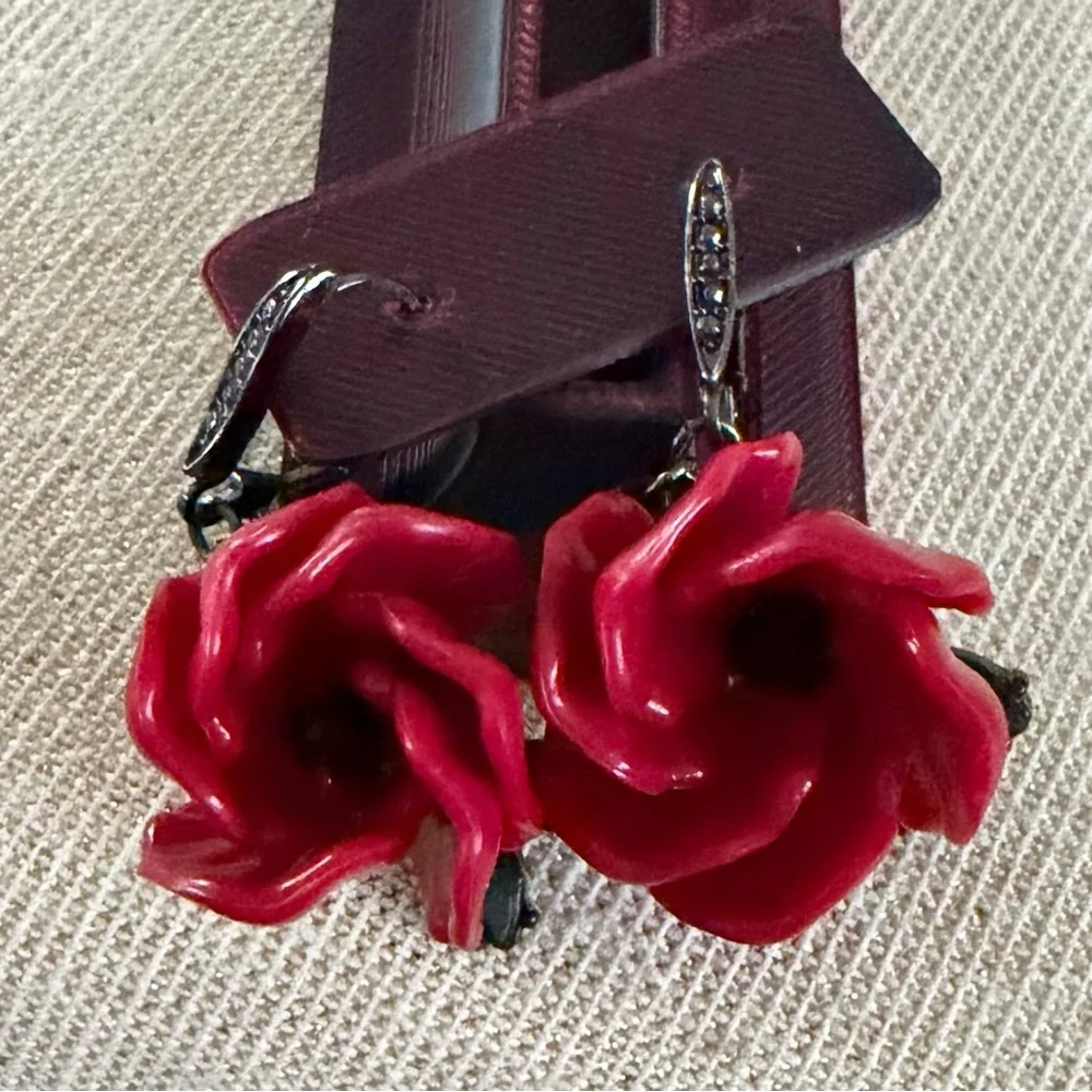 Red Floral Drop Earrings - Women Jewelry - Picture 2 of 4